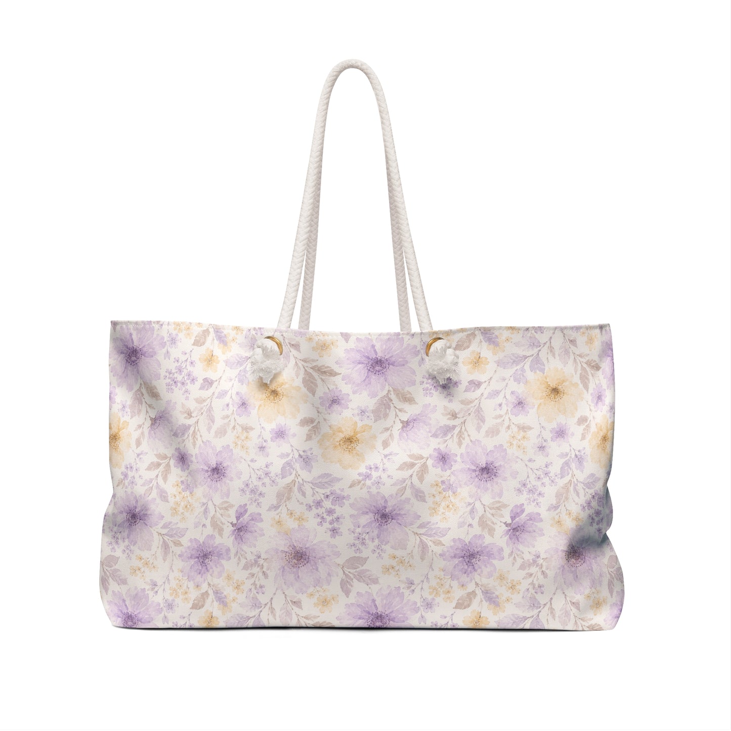 Floral Weekender Bag - Lavender & Cream Watercolor Flowers, 'HEPKAT' Est. 2013 Travel Tote