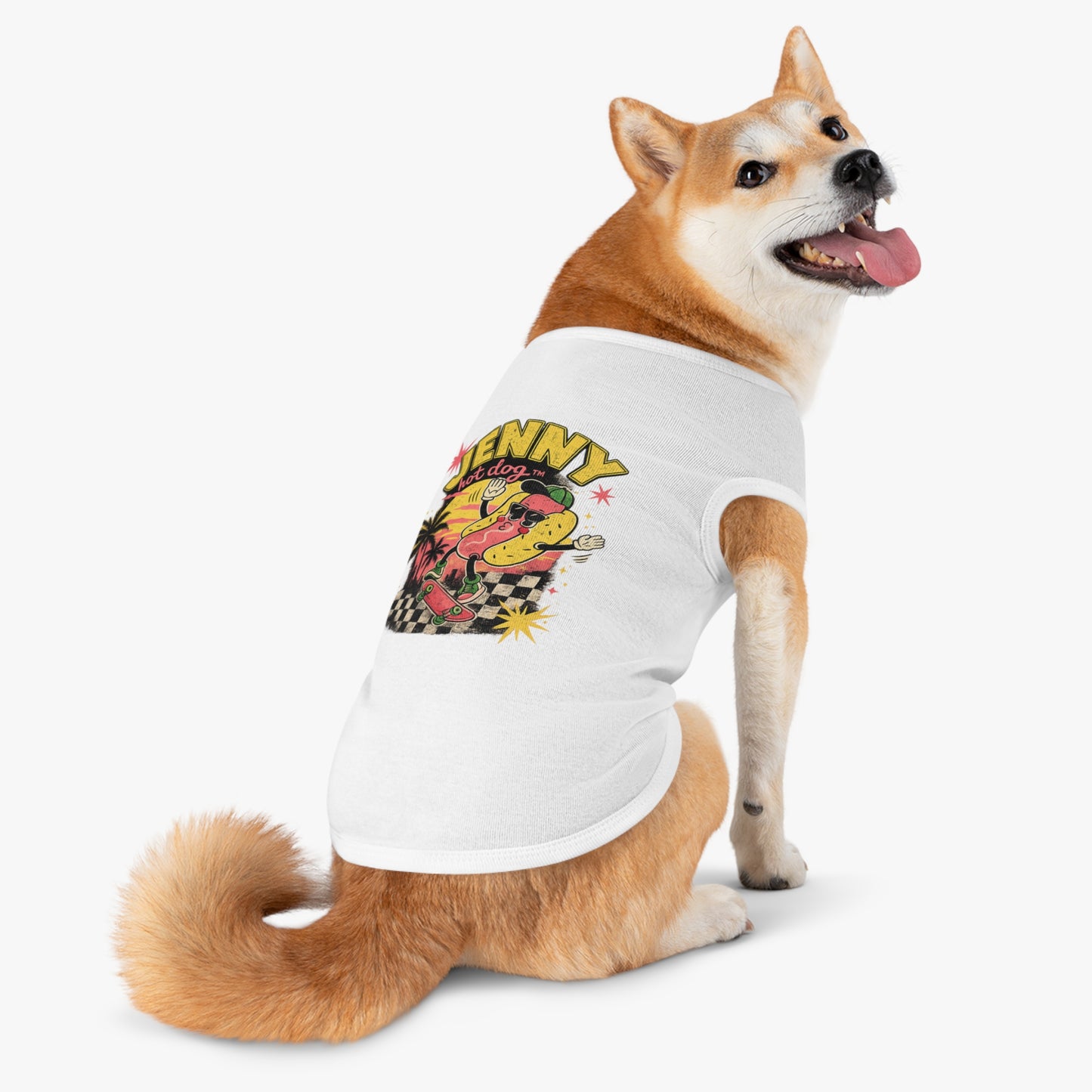 Jenny Hot Dog Skateboard Pet Tank Top — Cute Retro Summer Dog Shirt