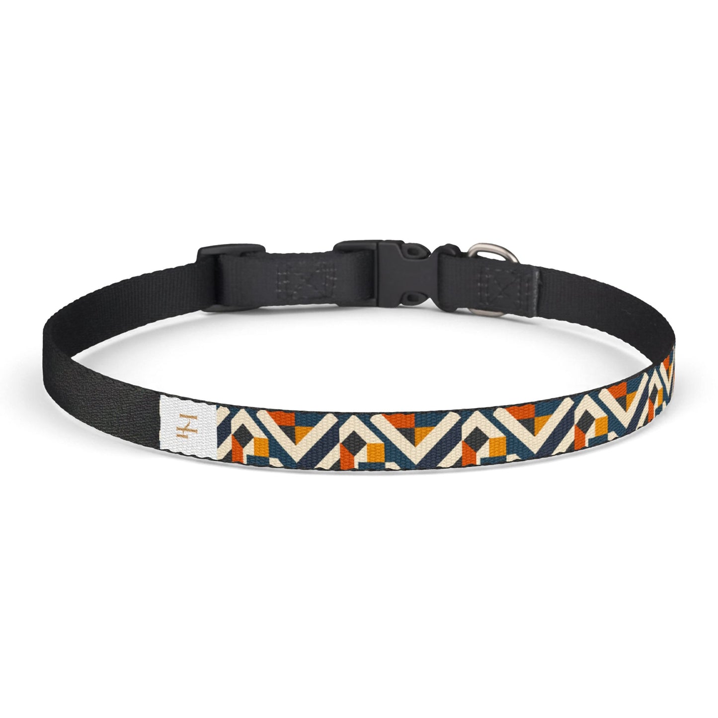 Geometric Aztec Clip-On Pet Collar — Adjustable Dog Collar with Orange & Navy Pattern