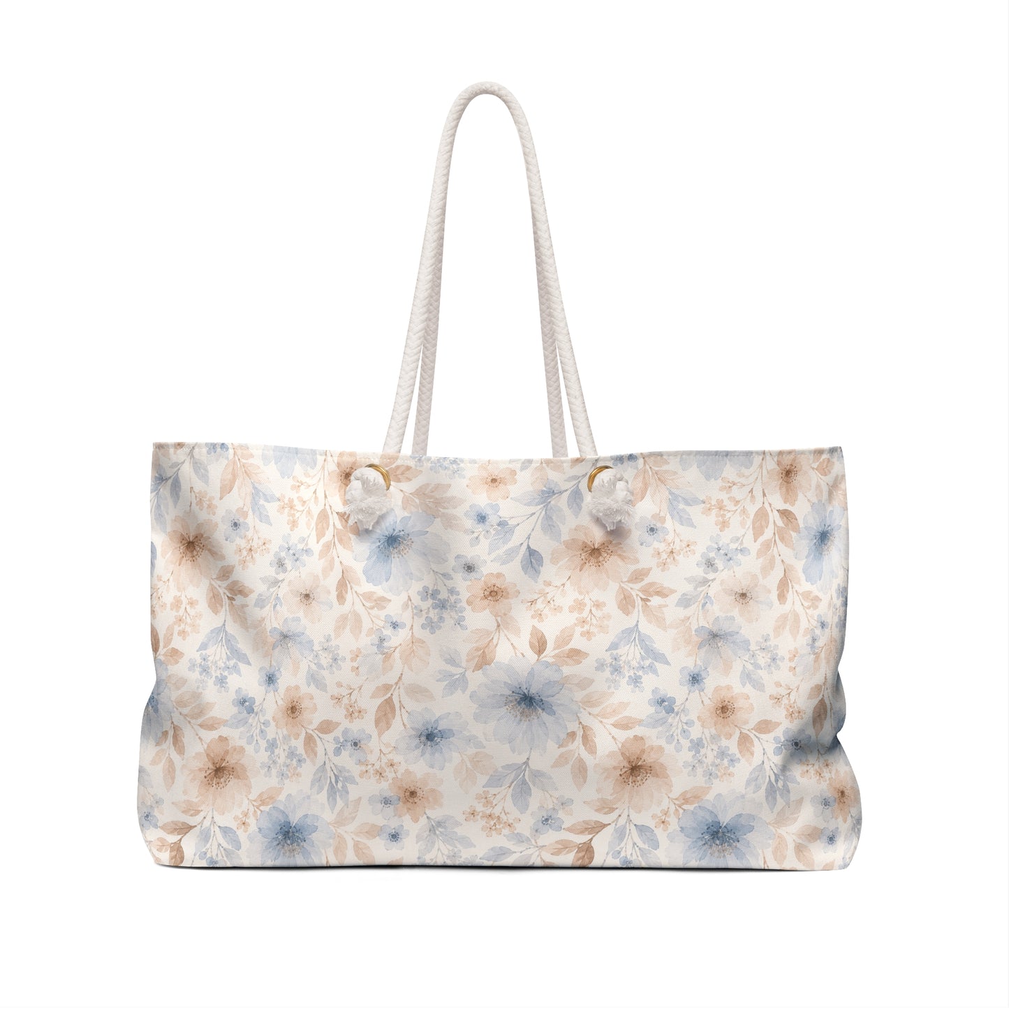 Floral Weekender Bag — Soft Blue & Beige Travel Tote with 'HEPKAT' Patch