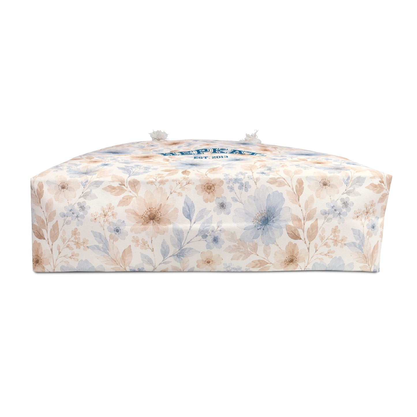 Floral Weekender Bag — Soft Blue & Beige Travel Tote with 'HEPKAT' Patch