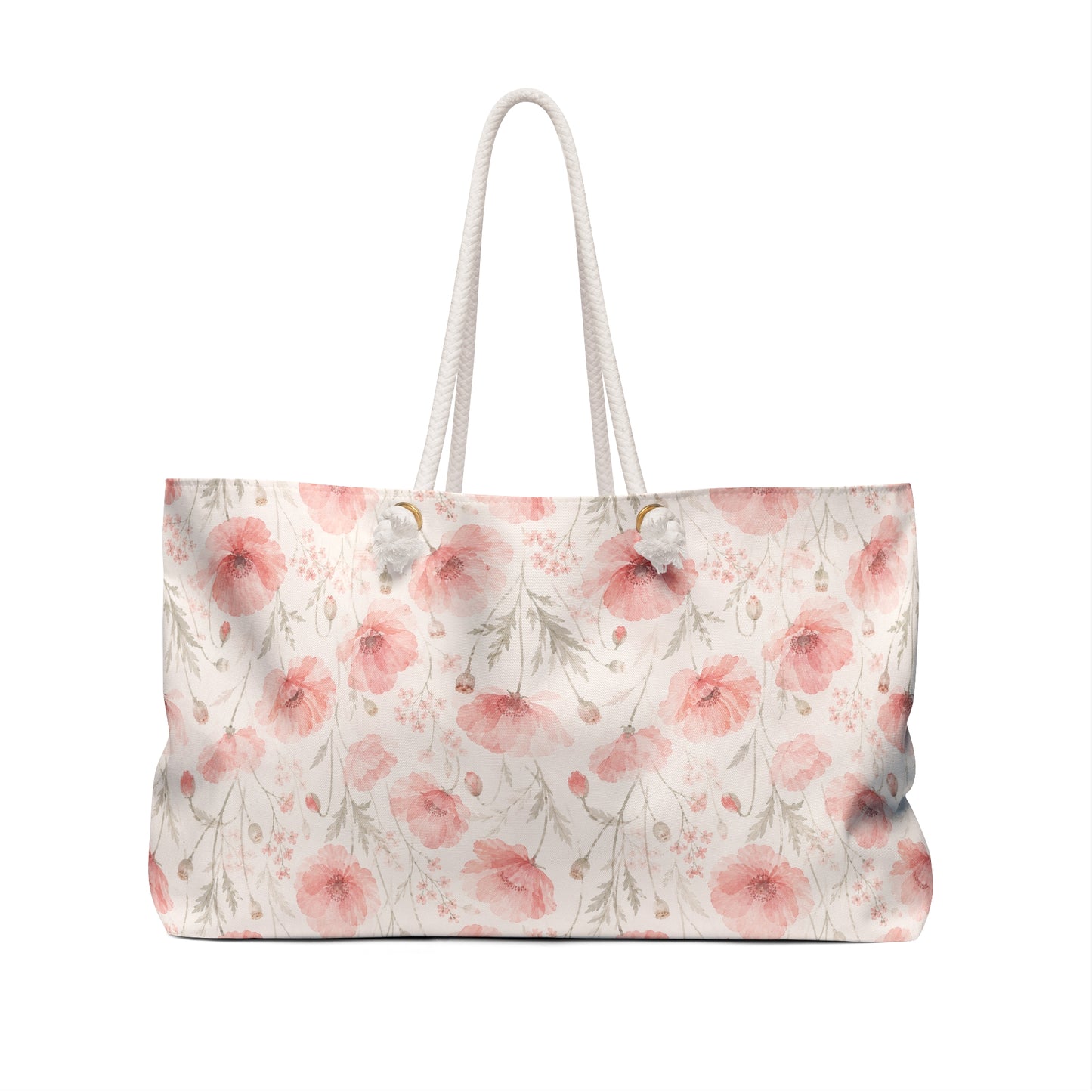 Floral Weekender Bag — Pink Watercolor Poppy Travel Tote