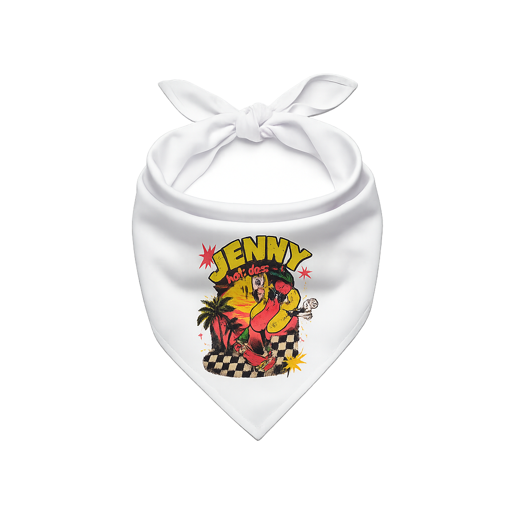 Pet Bandana — Retro 'Jenny' Surf Dog Bandana with Palm Trees & Checkered Design