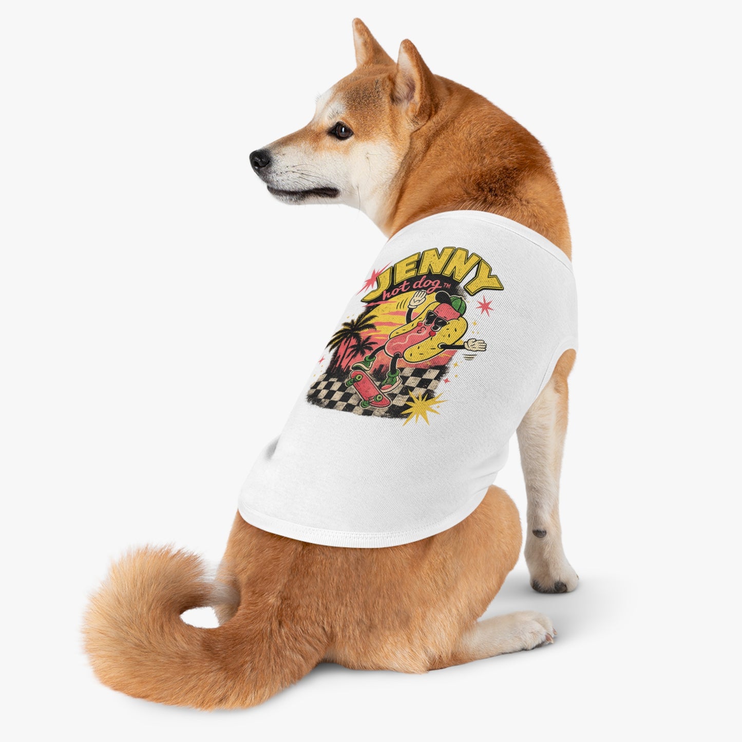Jenny Hot Dog Skateboard Pet Tank Top — Cute Retro Summer Dog Shirt