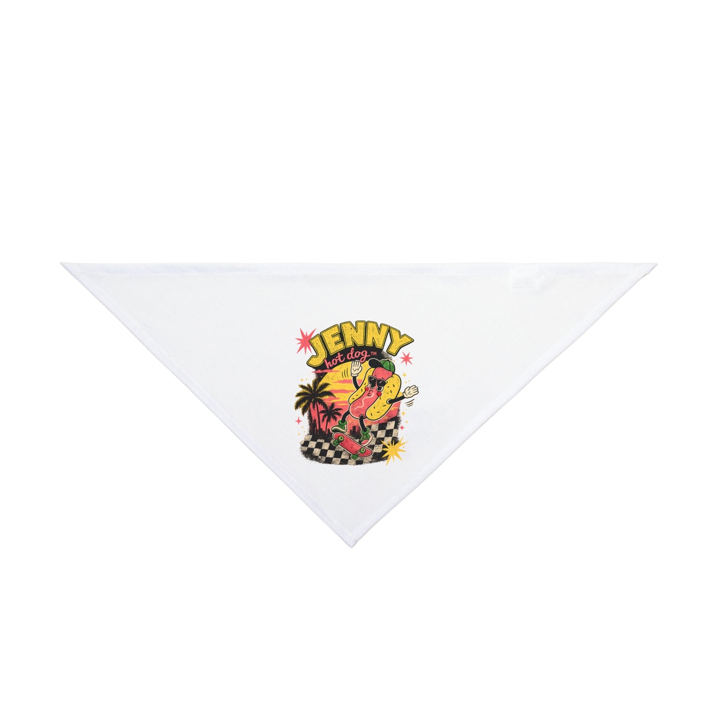 Pet Bandana — Retro 'Jenny' Surf Dog Bandana with Palm Trees & Checkered Design