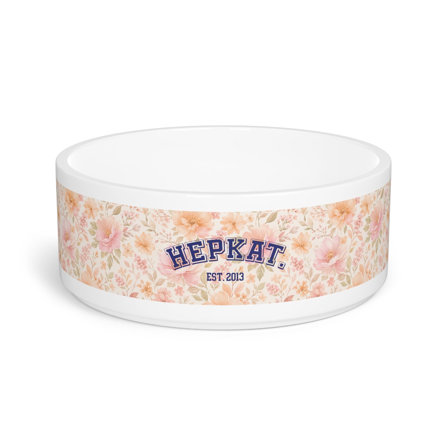 Floral 'HEPKAT' Personalized Pet Bowl — Custom Dog & Cat Feeding Dish