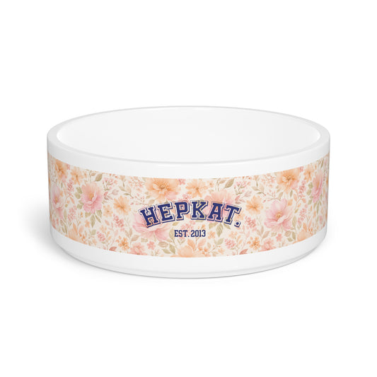 Floral 'HEPKAT' Personalized Pet Bowl — Custom Dog & Cat Feeding Dish