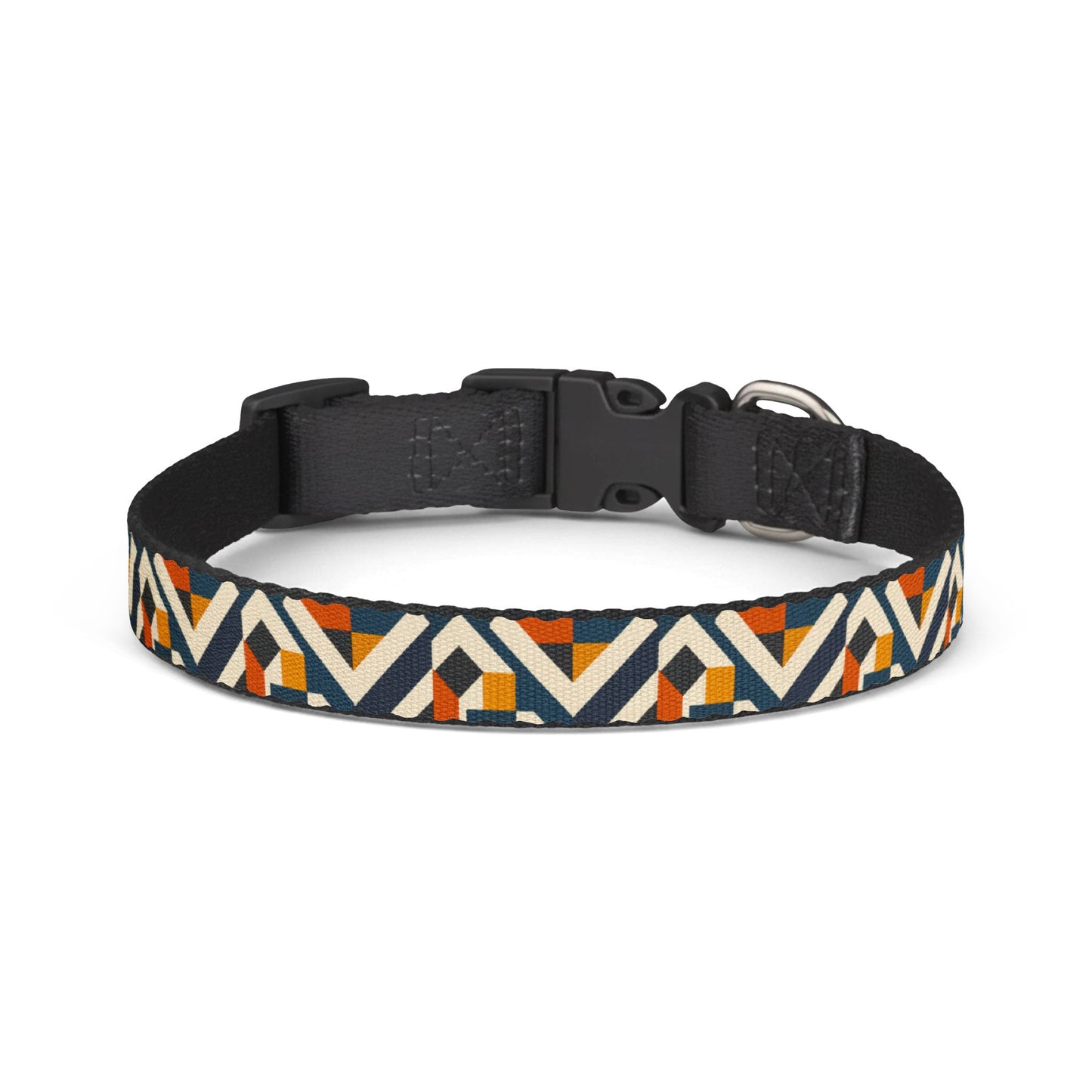 Geometric Aztec Clip-On Pet Collar — Adjustable Dog Collar with Orange & Navy Pattern