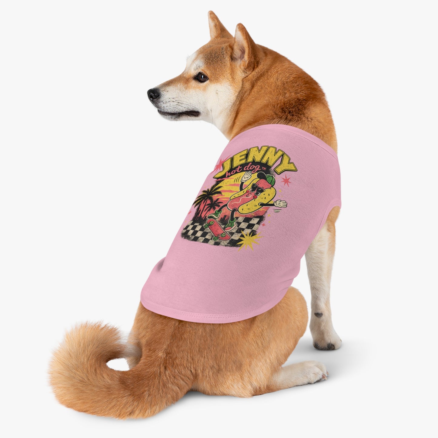Jenny Hot Dog Skateboard Pet Tank Top — Cute Retro Summer Dog Shirt