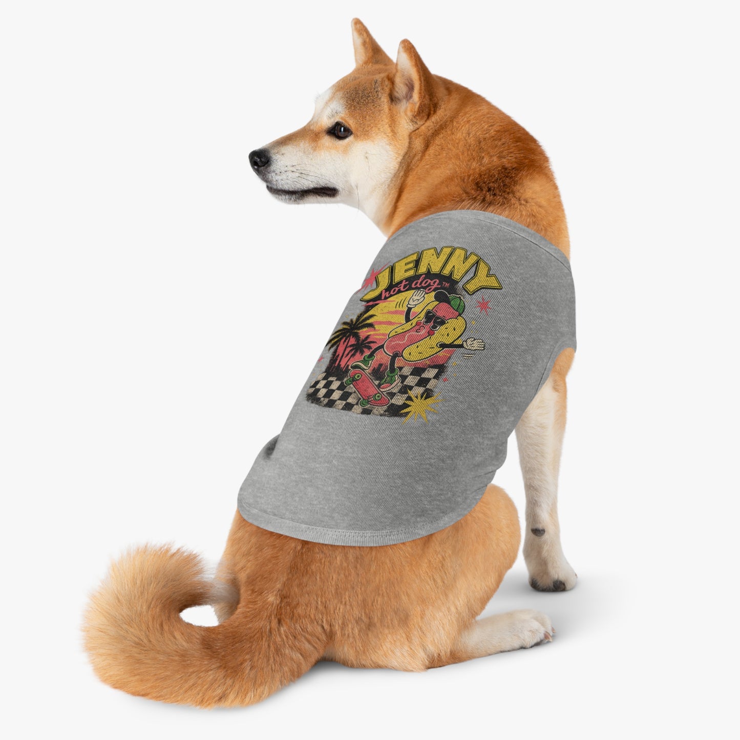 Jenny Hot Dog Skateboard Pet Tank Top — Cute Retro Summer Dog Shirt