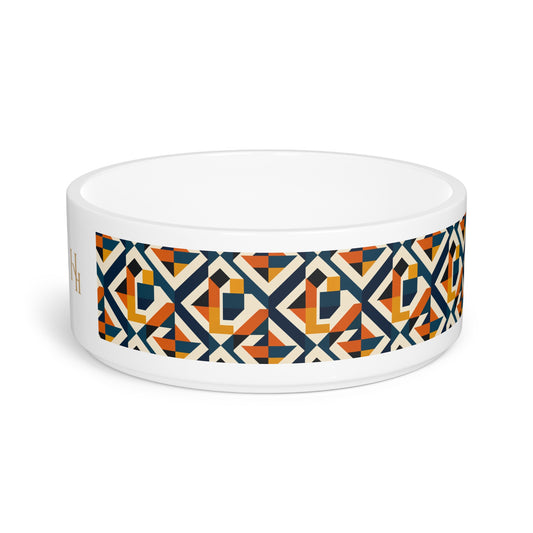 Geometric Mosaic Pet Bowl — Custom Initials Monogrammed Dog & Cat Bowl